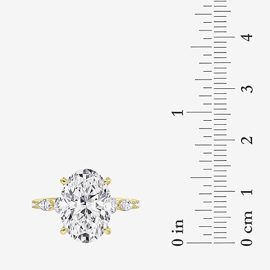 (F / Vs2) Womens 6 1/2 Ct. T.W. Lab Grown White Diamond 14K Gold Oval Side Stone Engagement Ring