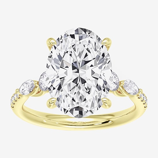 (F / Vs2) Womens 6 1/2 Ct. T.W. Lab Grown White Diamond 14K Gold Oval Side Stone Engagement Ring