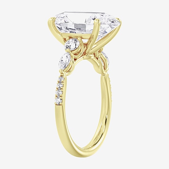 (F / Vs2) Womens 6 1/2 Ct. T.W. Lab Grown White Diamond 14K Gold Oval Side Stone Engagement Ring