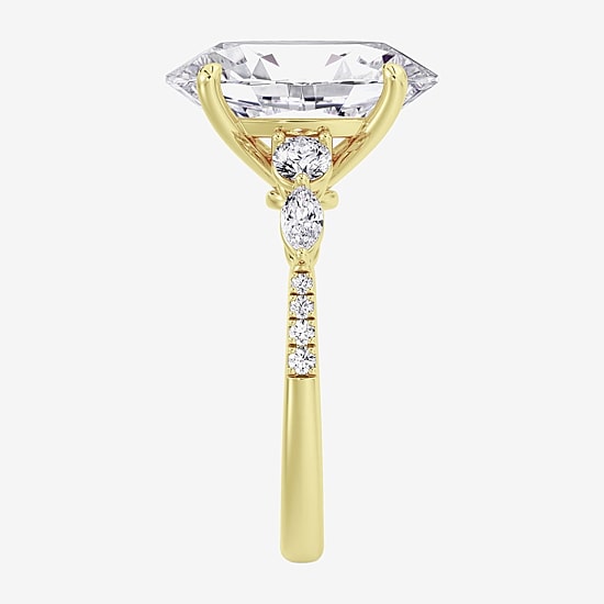 (F / Vs2) Womens 6 1/2 Ct. T.W. Lab Grown White Diamond 14K Gold Oval Side Stone Engagement Ring