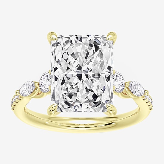 (F / Vs2) Womens 6 1/2 Ct. T.W. Lab Grown White Diamond 14K Gold Rectangular Side Stone Engagement Ring
