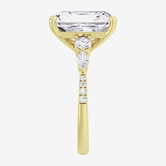(F / Vs2) Womens 6 1/2 Ct. T.W. Lab Grown White Diamond 14K Gold Rectangular Side Stone Engagement Ring