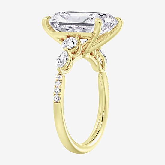 (F / Vs2) Womens 6 1/2 Ct. T.W. Lab Grown White Diamond 14K Gold Rectangular Side Stone Engagement Ring