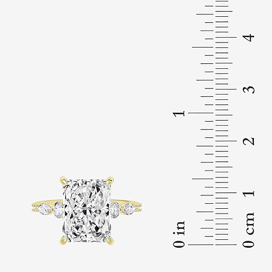 (F / Vs2) Womens 6 1/2 Ct. T.W. Lab Grown White Diamond 14K Gold Rectangular Side Stone Engagement Ring