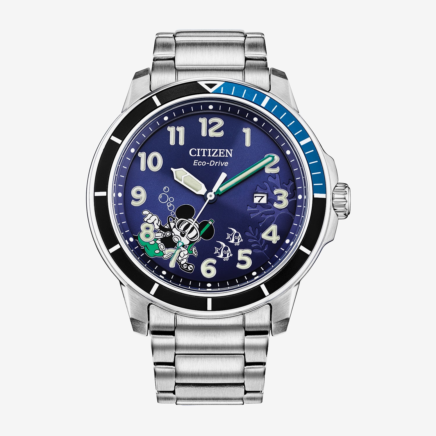 Citizen Mickey Water Sport Mickey Mouse Mens Silver Tone Stainless Steel Bracelet Watch Aw1529-81w
