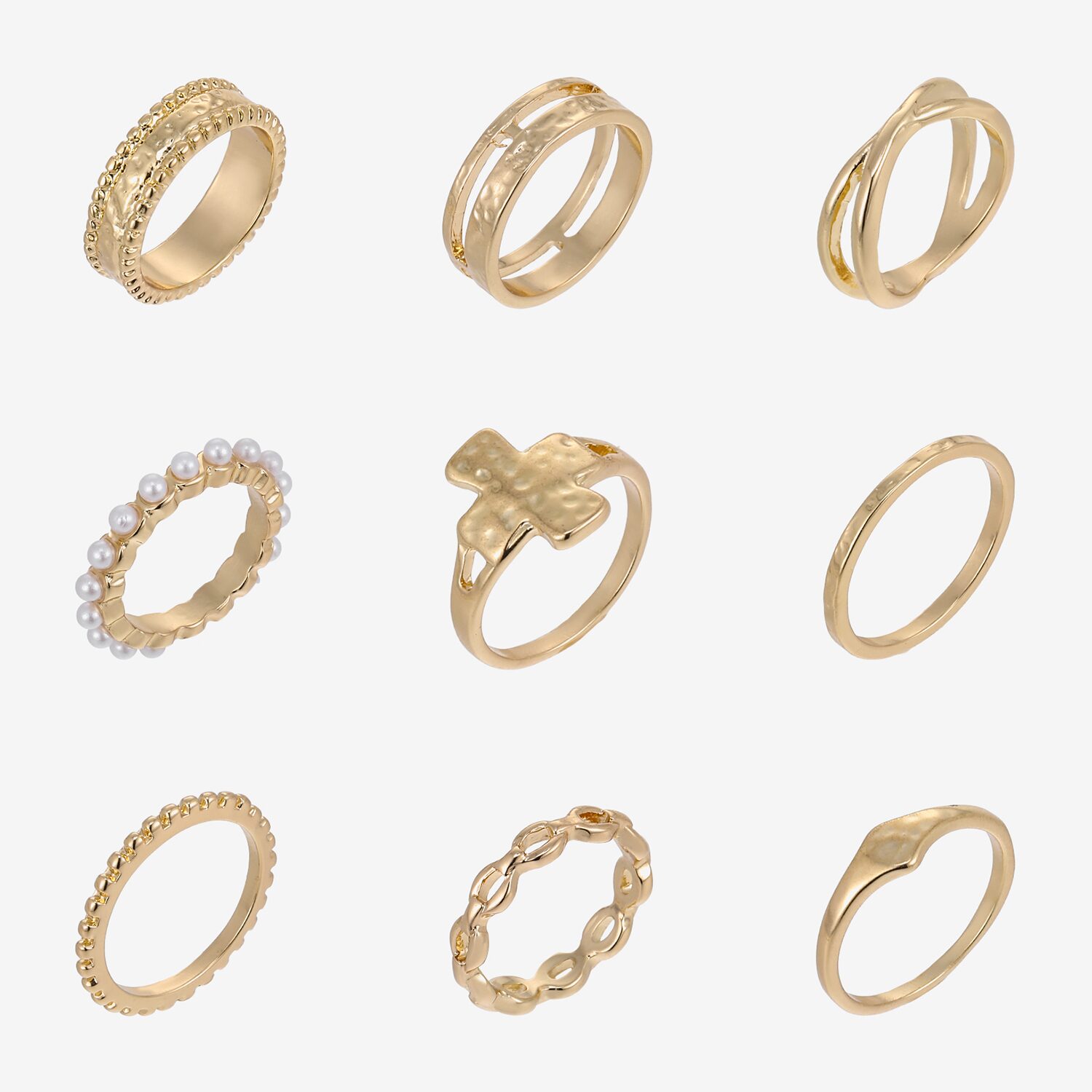 Forever 21 Womens 3-3.5mm White Cross Ring Set