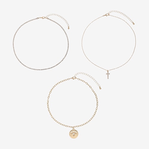 Forever 21 Forever21 Womens Crystal Cross Evil Eye 3-pc. Necklace Set In Yellow
