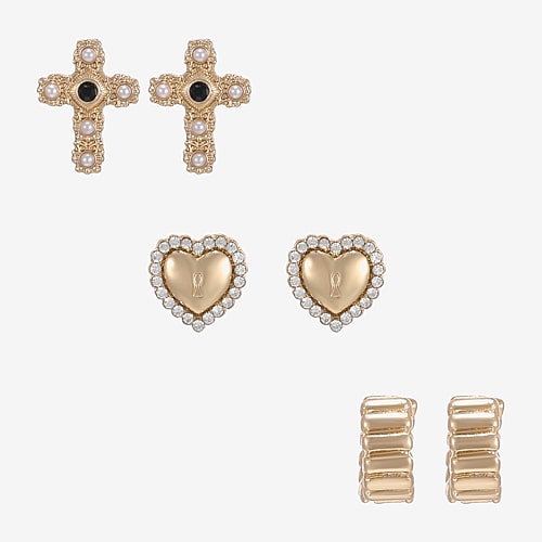 Forever 21 Forever21 Womens Simulated Simulated Pearl Cross Heart 3-pc. Earring Set In Yellow