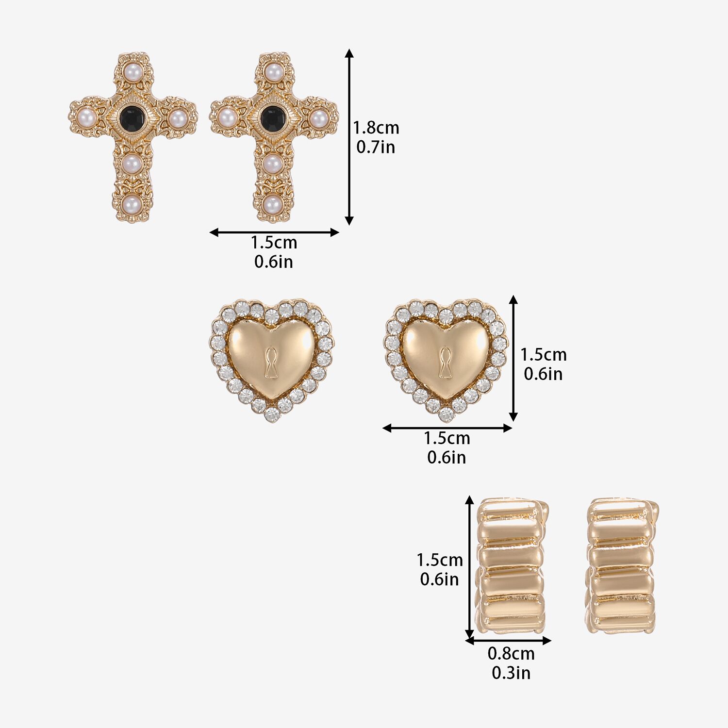Forever 21 Forever21 Womens Simulated Simulated Pearl Cross Heart 3-pc. Earring Set