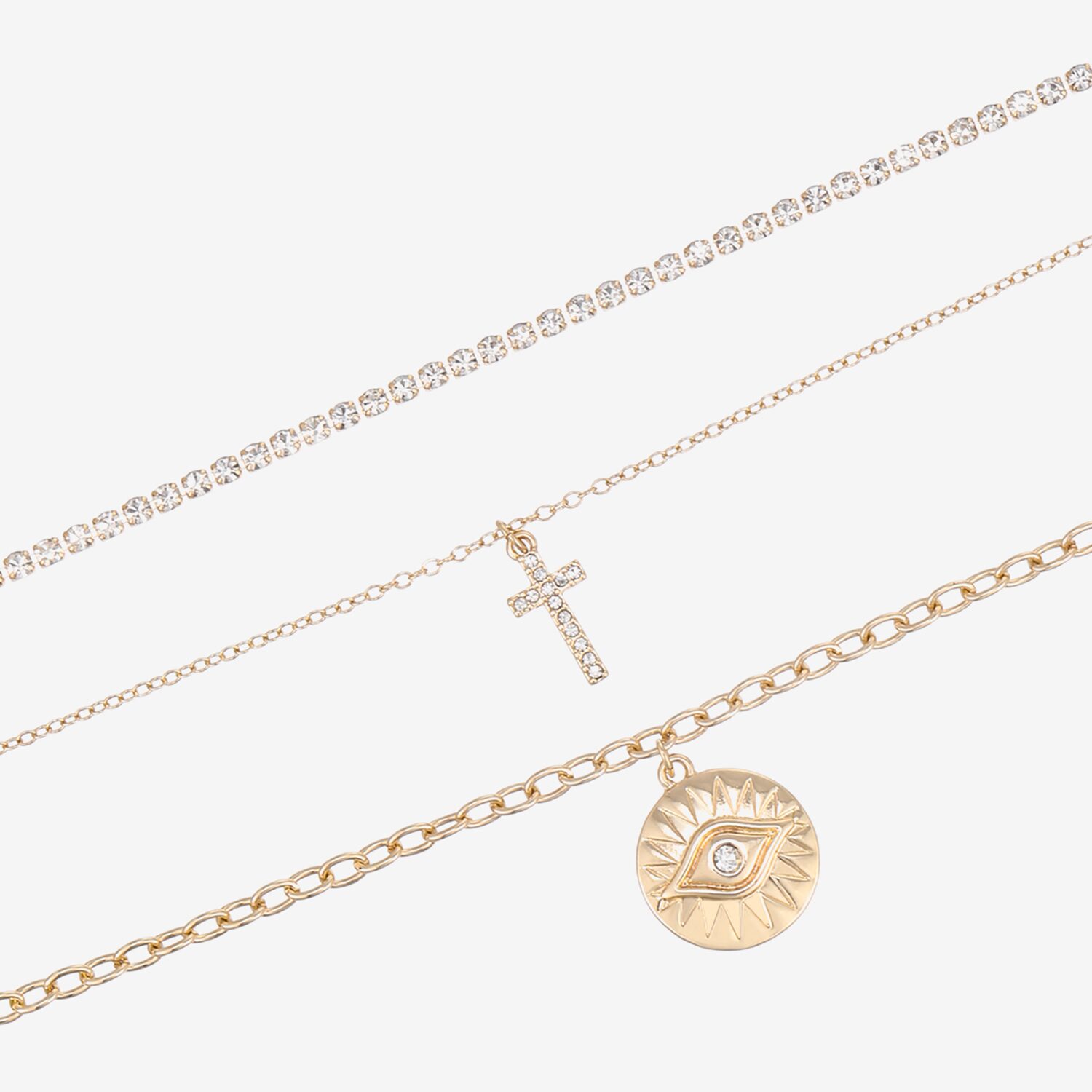Forever 21 Forever21 Womens Crystal Cross Evil Eye 3-pc. Necklace Set