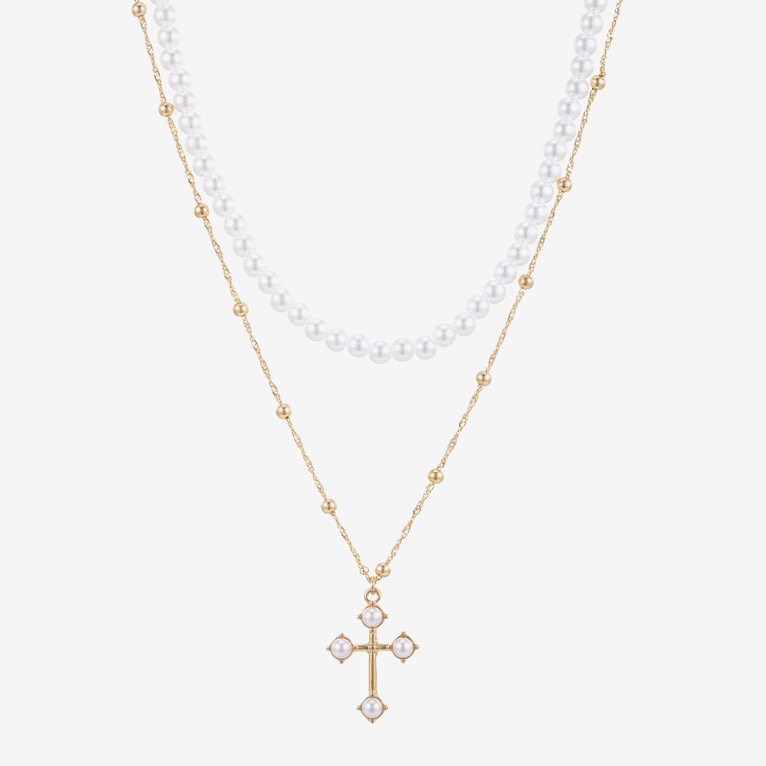Forever 21 Womens White 6mm Cross 2-pc. Necklace Set