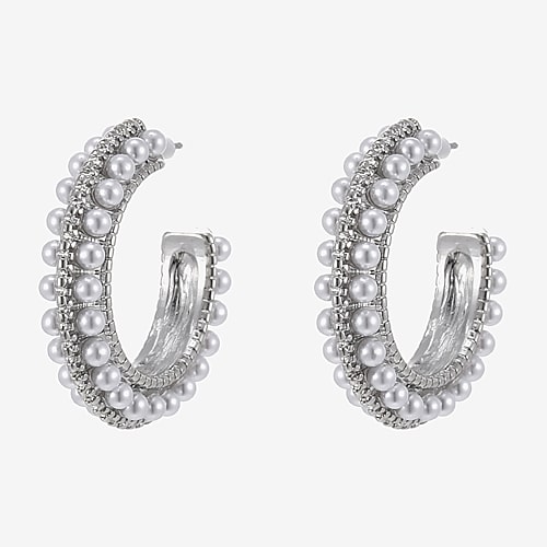 Forever 21 Forever21 Womens Simulated Simulated Pearl 32mm Hoop Earrings In Silver