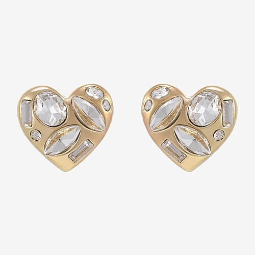 Forever 21 Forever21 Glass 26.5mm Heart Stud Earrings In Yellow