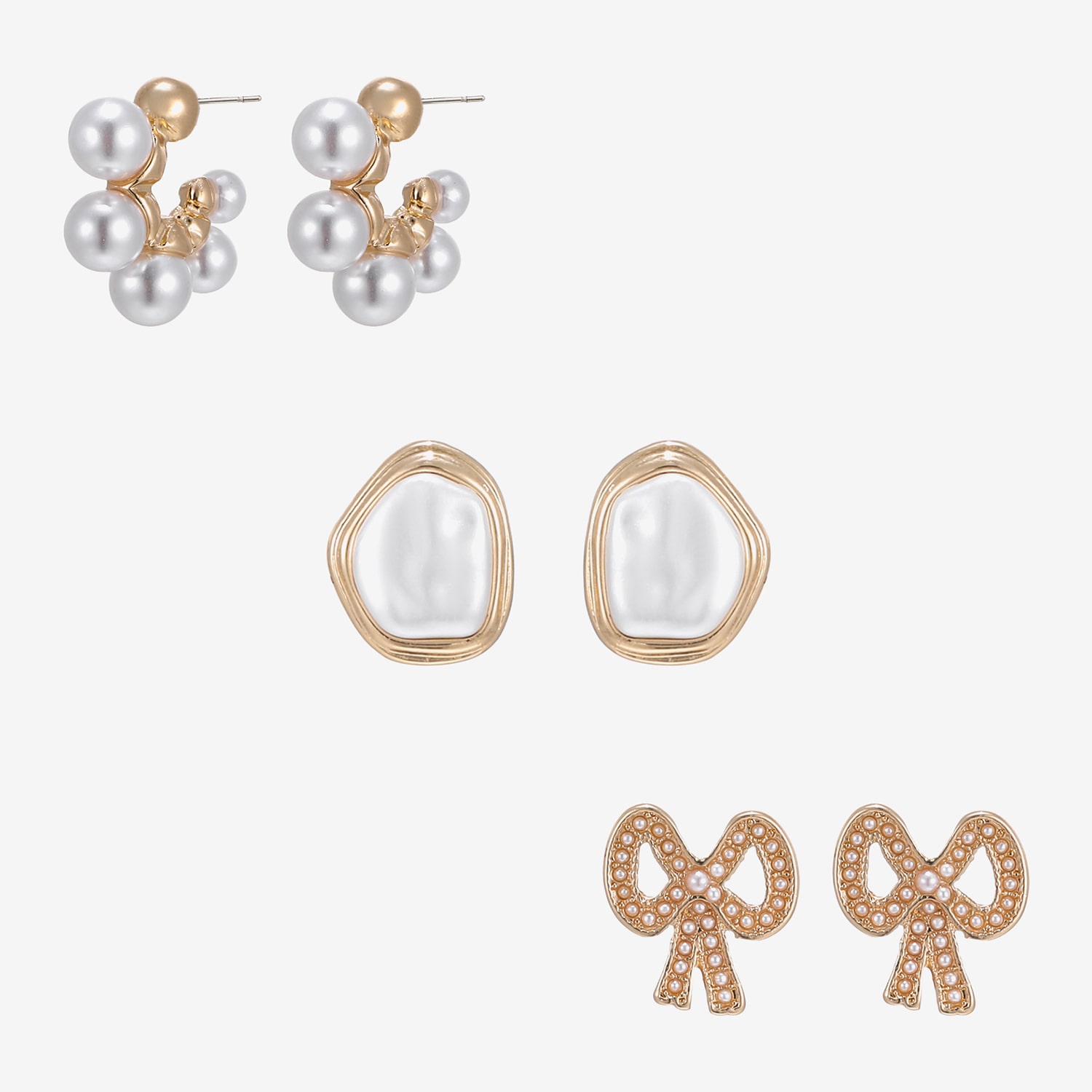 Forever 21 Womens Simulated White Simulated Pearl Bow 3-pc. Earring Set