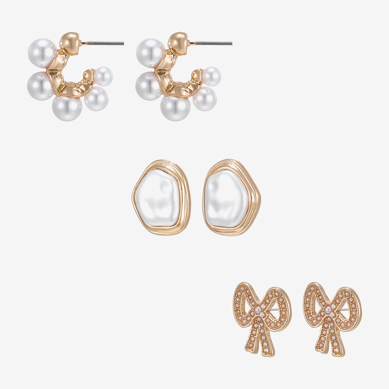 Forever 21 Womens Simulated White Simulated Pearl Bow 3-pc. Earring Set