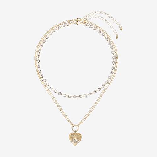 Forever 21 Forever21 Womens Crystal Heart 2-pc. Necklace Set In Yellow