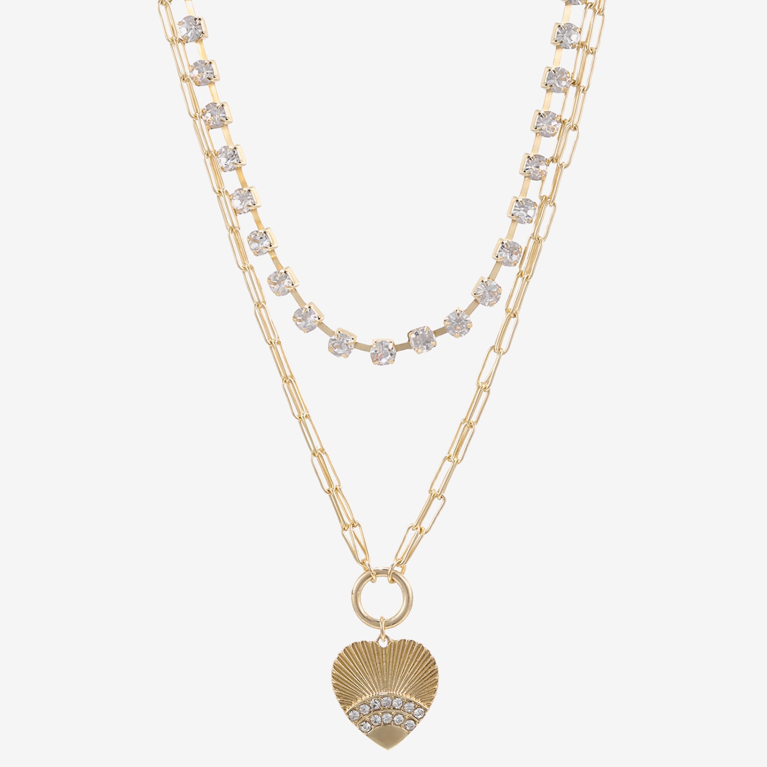 Forever 21 Womens Crystal Heart 2-pc. Necklace Set