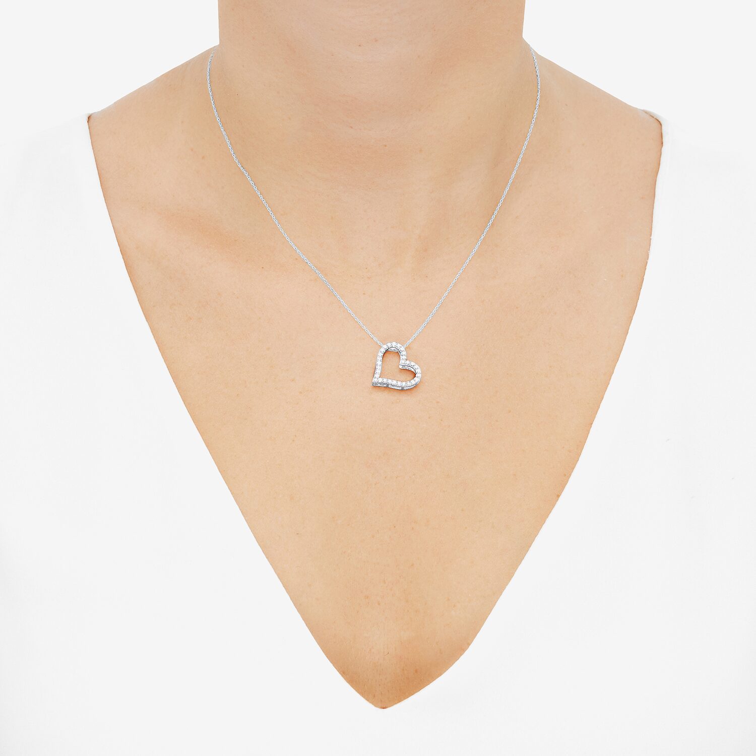 Limited Quantities! Womens 1/2 CT. Natural White Diamond 14K White Gold Heart 19 1/2 Inch Pendant Necklace