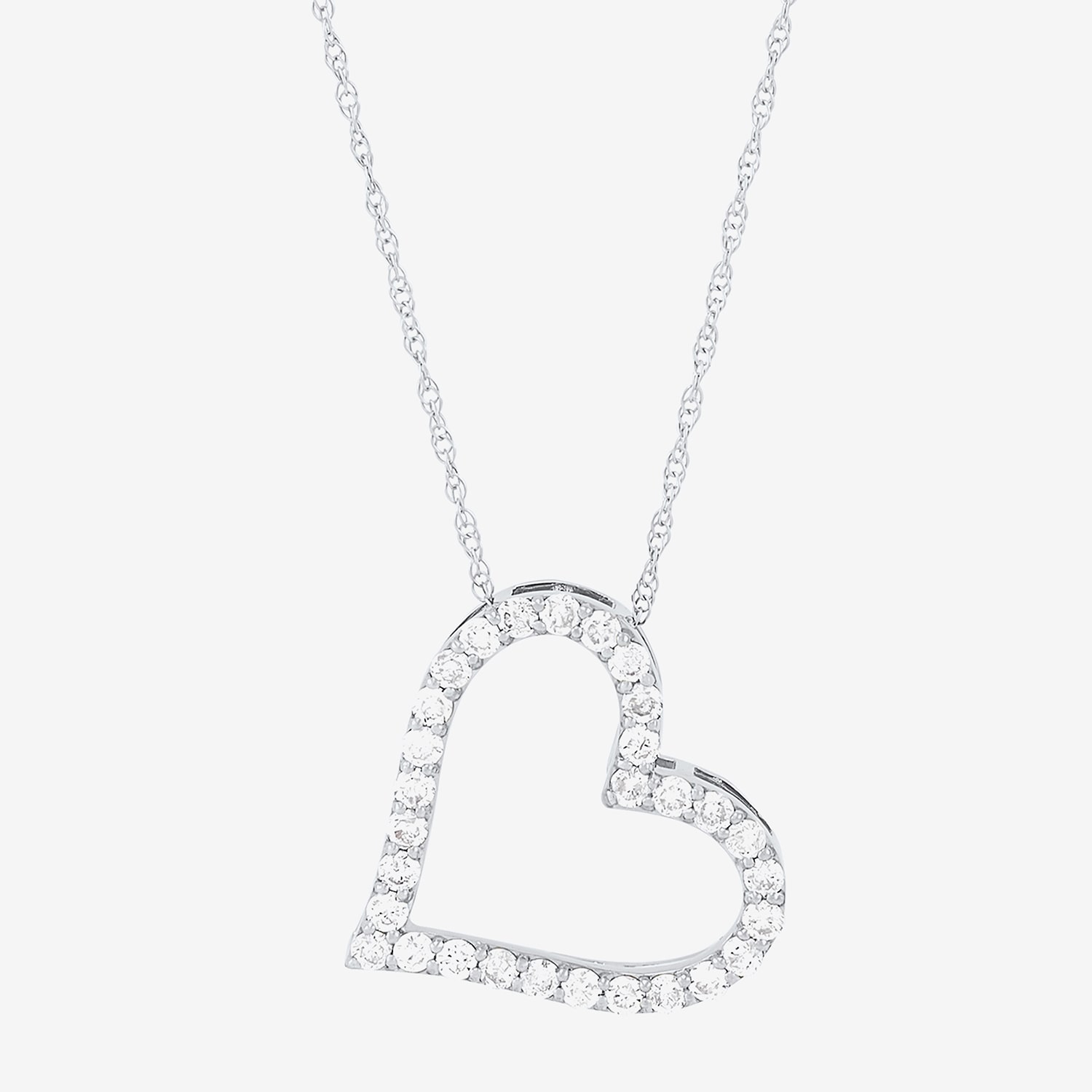 Womens 1/2 CT. Natural White Diamond 14K White Gold Heart 19 1/2 Inch Pendant Necklace