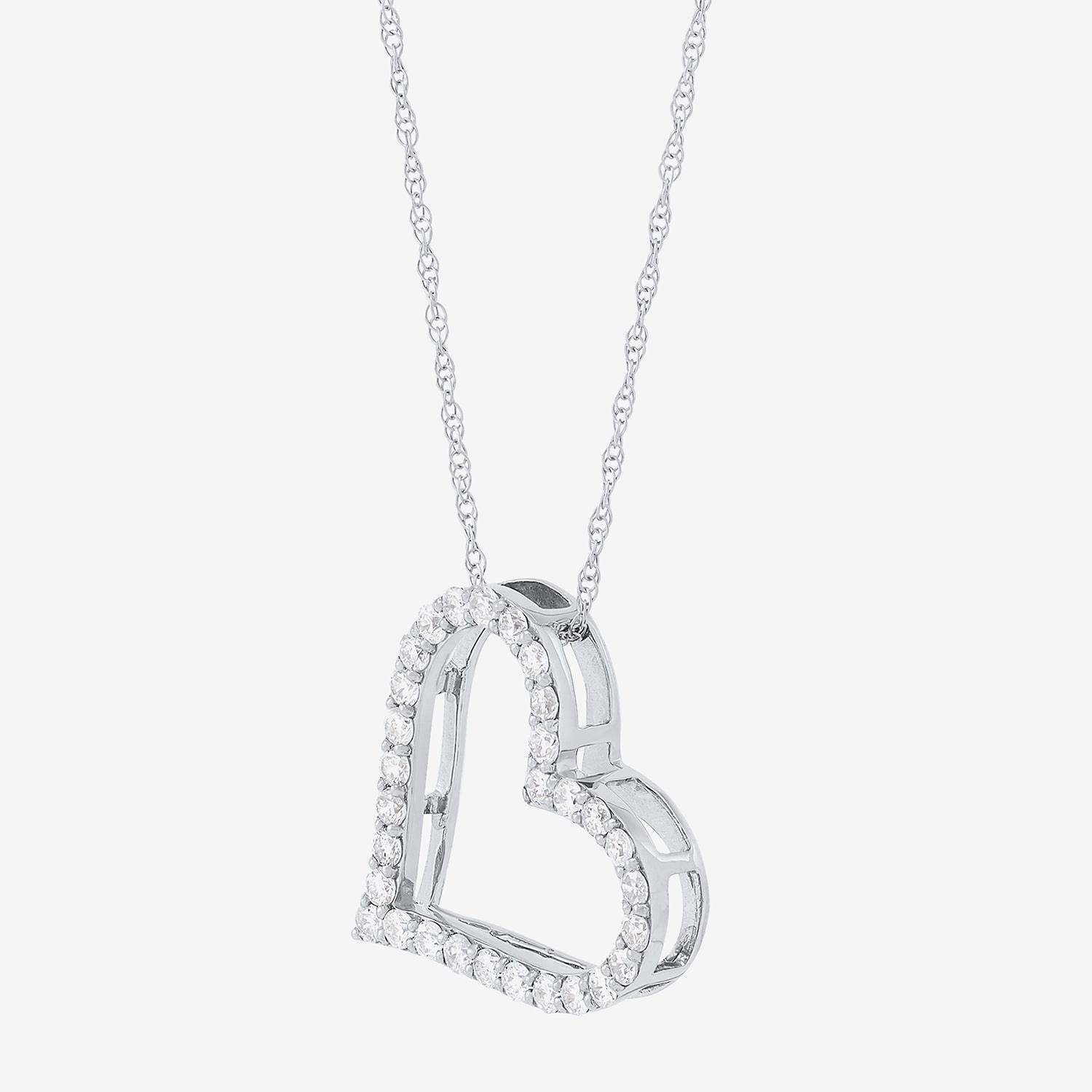 Limited Quantities! Womens 1/2 CT. Natural White Diamond 14K White Gold Heart 19 1/2 Inch Pendant Necklace