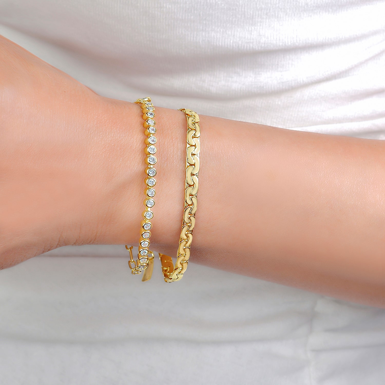 RM Rebecca Minkoff Womens 2-pc. Cubic Zirconia 14K Gold Over Brass Bracelet Set