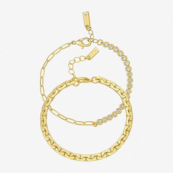 RM Rebecca Minkoff Womens 2-pc. Cubic Zirconia 14K Gold Over Brass Bracelet Set