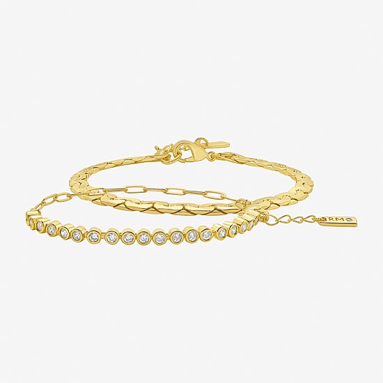 RM Rebecca Minkoff Womens 2-pc. Cubic Zirconia 14K Gold Over Brass Bracelet Set