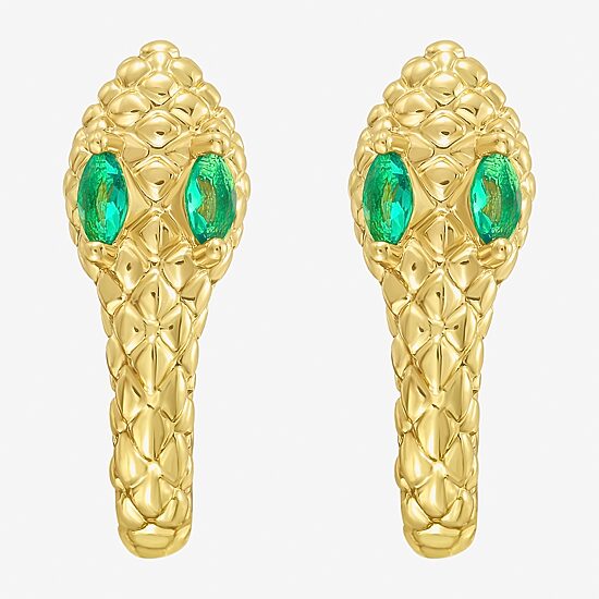 RM Rebecca Minkoff Womens Green Cubic Zirconia 14K Gold Over Brass 12mm Hoop Earrings