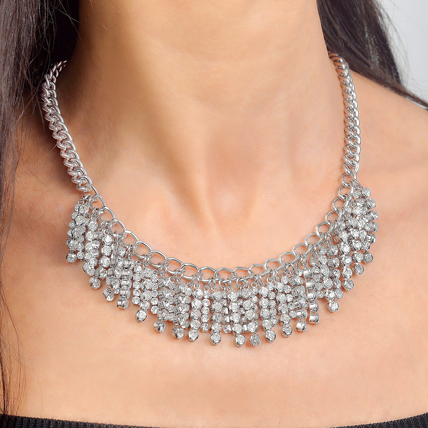 RM Rebecca Minkoff Womens Pure Silver Over Brass 17 1/2 Inch Statement Necklace