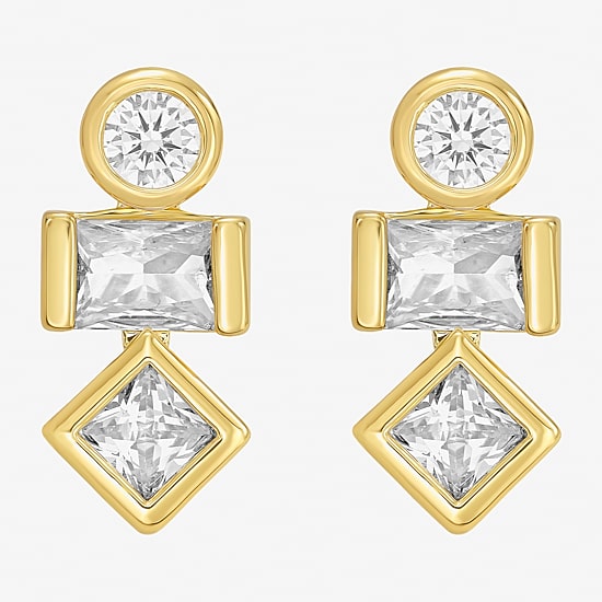 RM Rebecca Minkoff Womens Cubic Zirconia 14K Gold Over Brass Drop Earrings