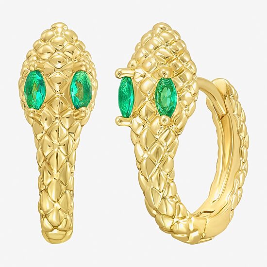 RM Rebecca Minkoff Womens Green Cubic Zirconia 14K Gold Over Brass 12mm Hoop Earrings