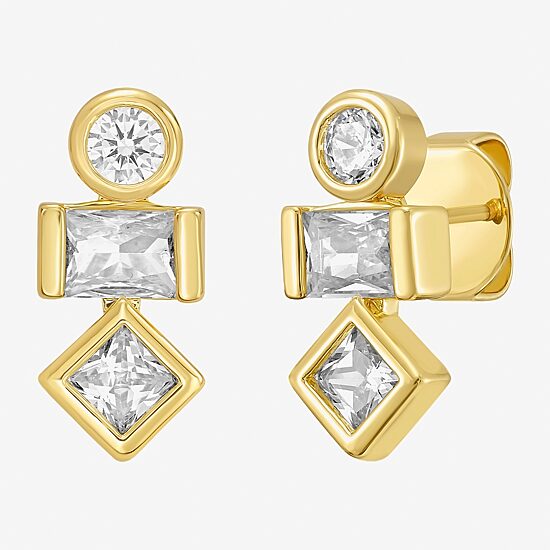 RM Rebecca Minkoff Womens Cubic Zirconia 14K Gold Over Brass Drop Earrings