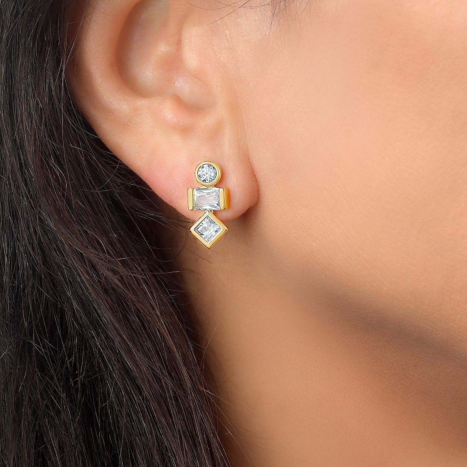 RM Rebecca Minkoff Womens Cubic Zirconia 14K Gold Over Brass Drop Earrings