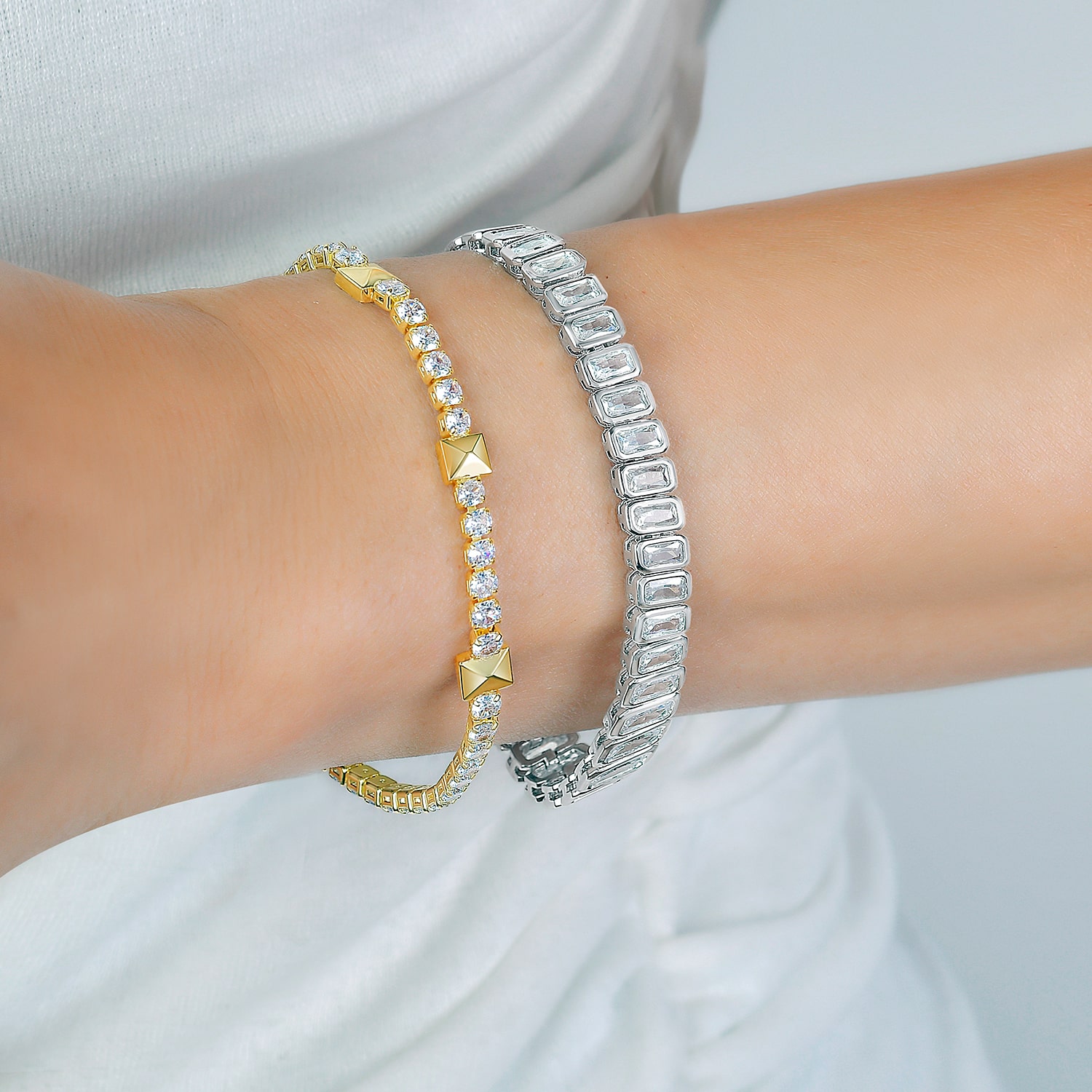 RM Rebecca Minkoff Womens Cubic Zirconia Pure Silver Over Brass 7.5 Inch Tennis Bracelet