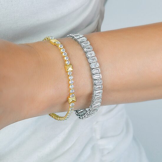 RM Rebecca Minkoff Womens Cubic Zirconia Pure Silver Over Brass 7.5 Inch Tennis Bracelet