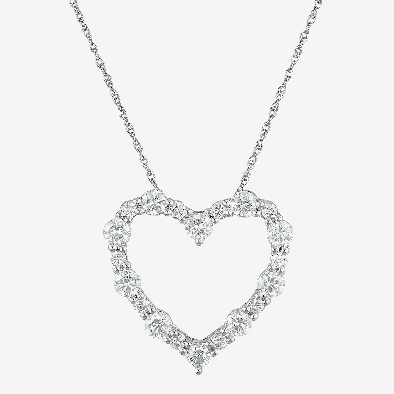 Womens 1 CT. T.W. Lab Grown White Diamond 14K White Gold Heart 18 Inch Pendant Necklace