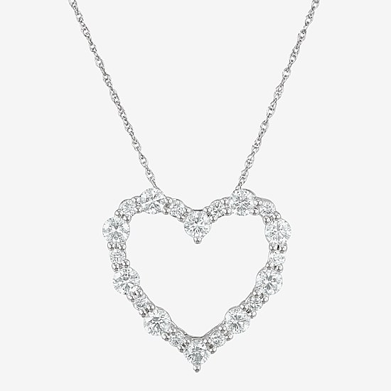 Womens 1 CT. T.W. Lab Grown White Diamond 14K White Gold Heart 18 Inch Pendant Necklace