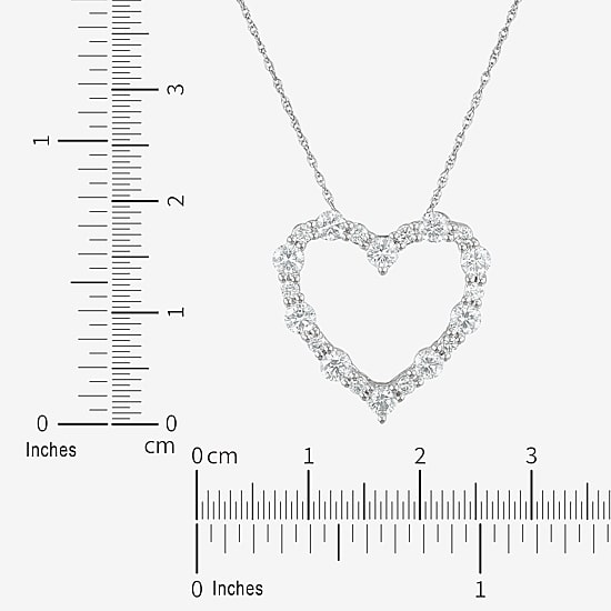 Womens 1 CT. T.W. Lab Grown White Diamond 14K White Gold Heart 18 Inch Pendant Necklace