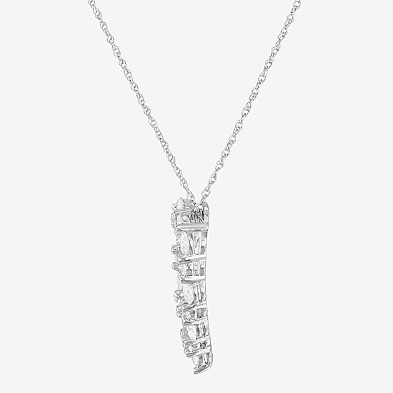 Womens 1 CT. T.W. Lab Grown White Diamond 14K White Gold Heart 18 Inch Pendant Necklace