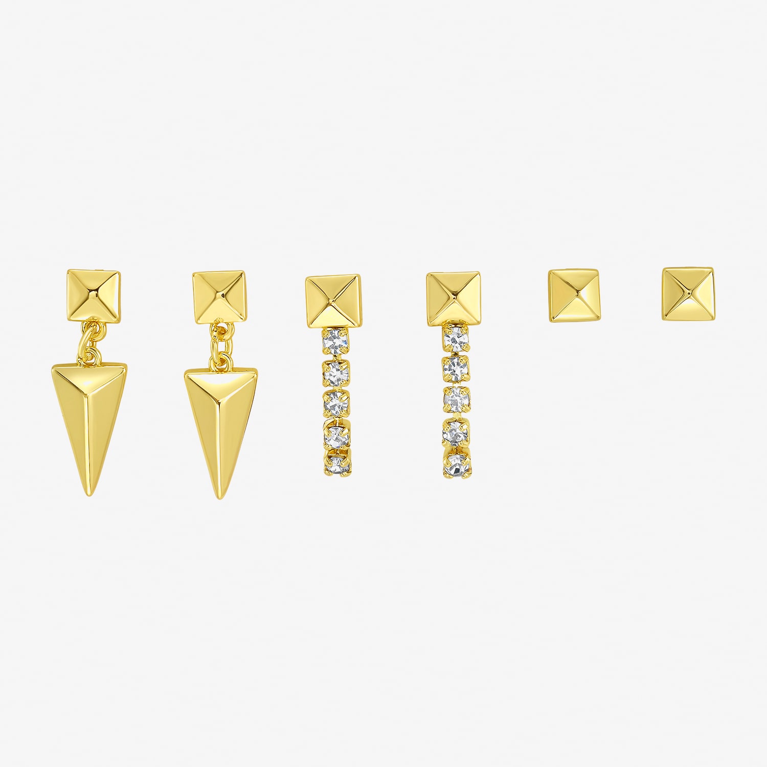RM Rebecca Minkoff Womens Cubic Zirconia 14K Gold Over Brass 3 Pair Earring Set