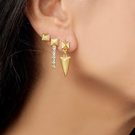 RM Rebecca Minkoff Womens Cubic Zirconia 14K Gold Over Brass 3 Pair Earring Set