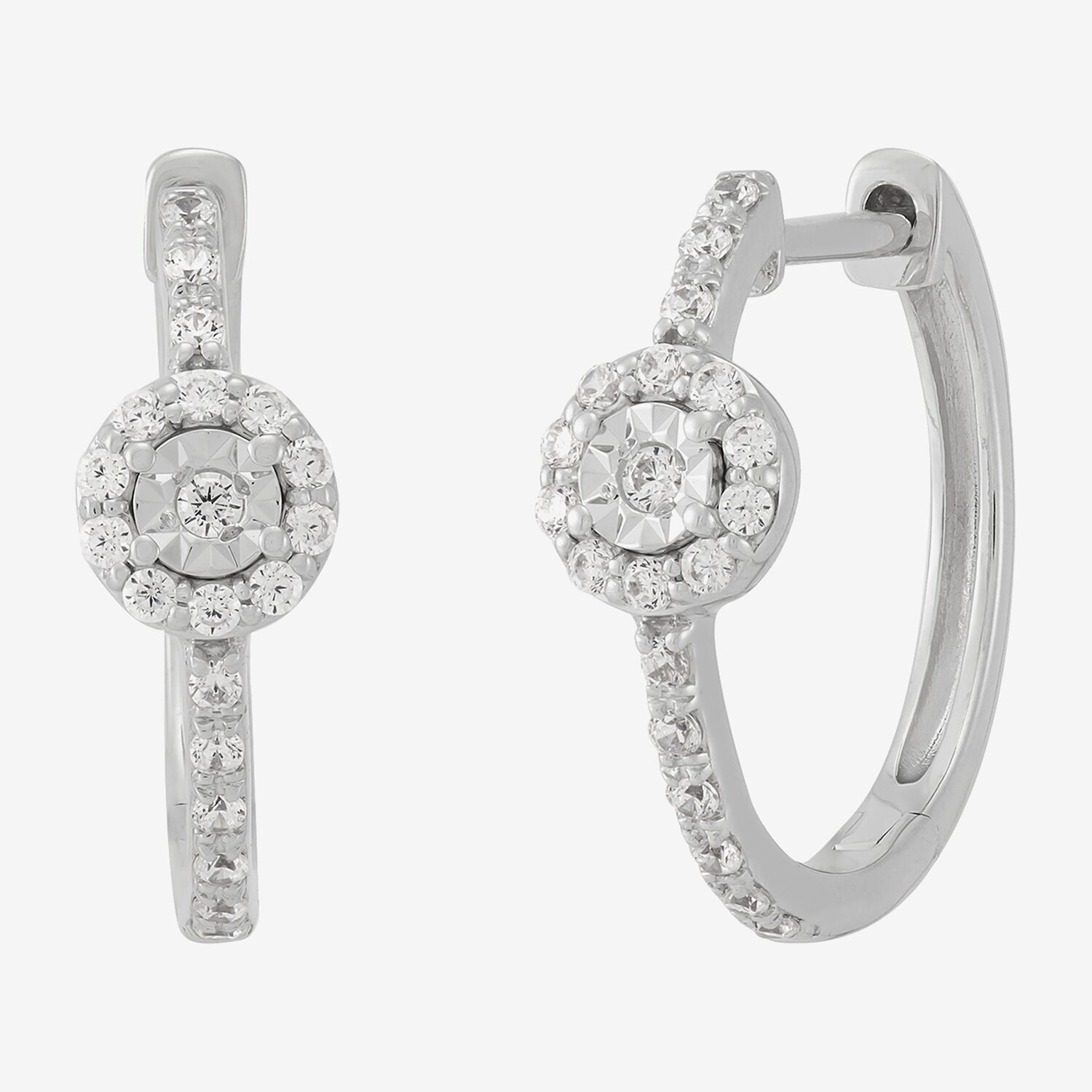 Womens 1/4 CT. T.W. Lab Grown White Diamond Sterling Silver 16.7mm Hoop Earrings
