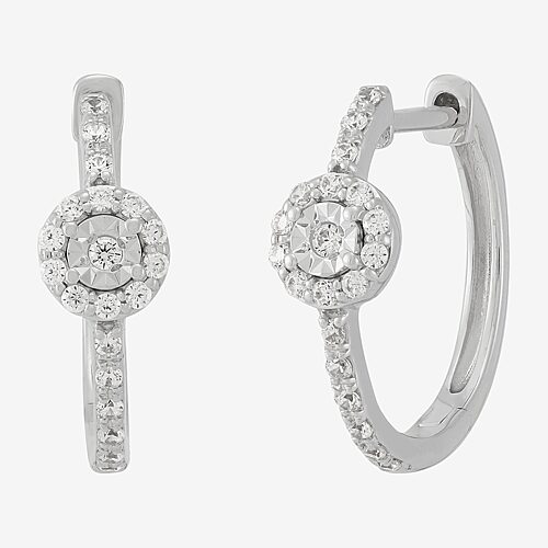 Limited Quantities! Womens 1/4 CT. T.W. Lab Grown White Diamond Sterling Silver 16.7mm Hoop Earrings, One Size, White
