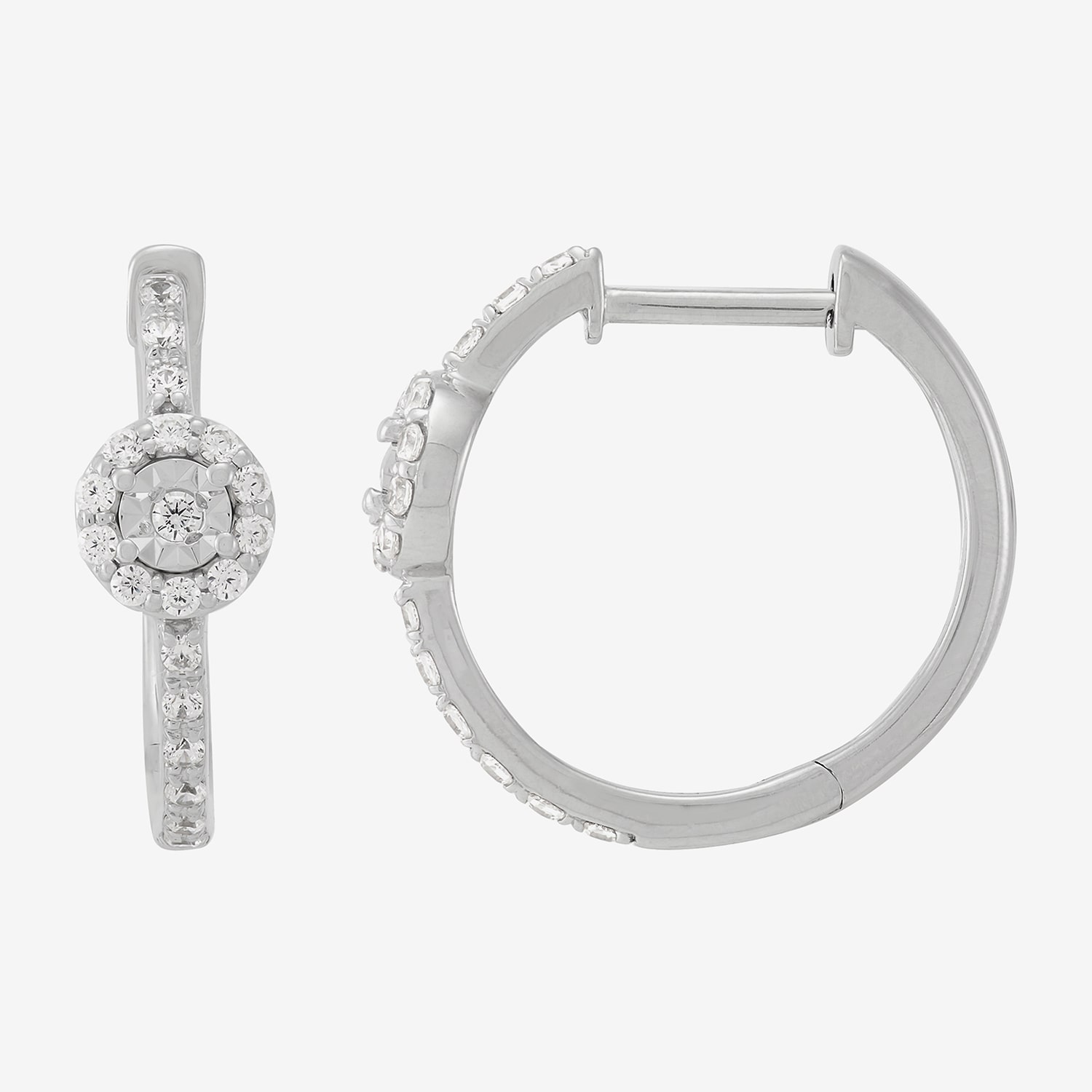 Womens 1/4 CT. T.W. Lab Grown White Diamond Sterling Silver 16.7mm Hoop Earrings