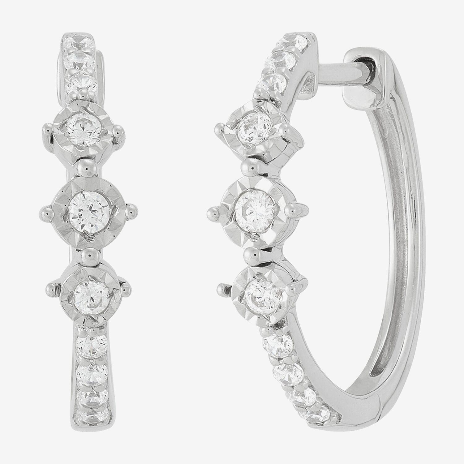 Womens 1/4 CT. T.W. Lab Grown White Diamond Sterling Silver 18.2mm Hoop Earrings
