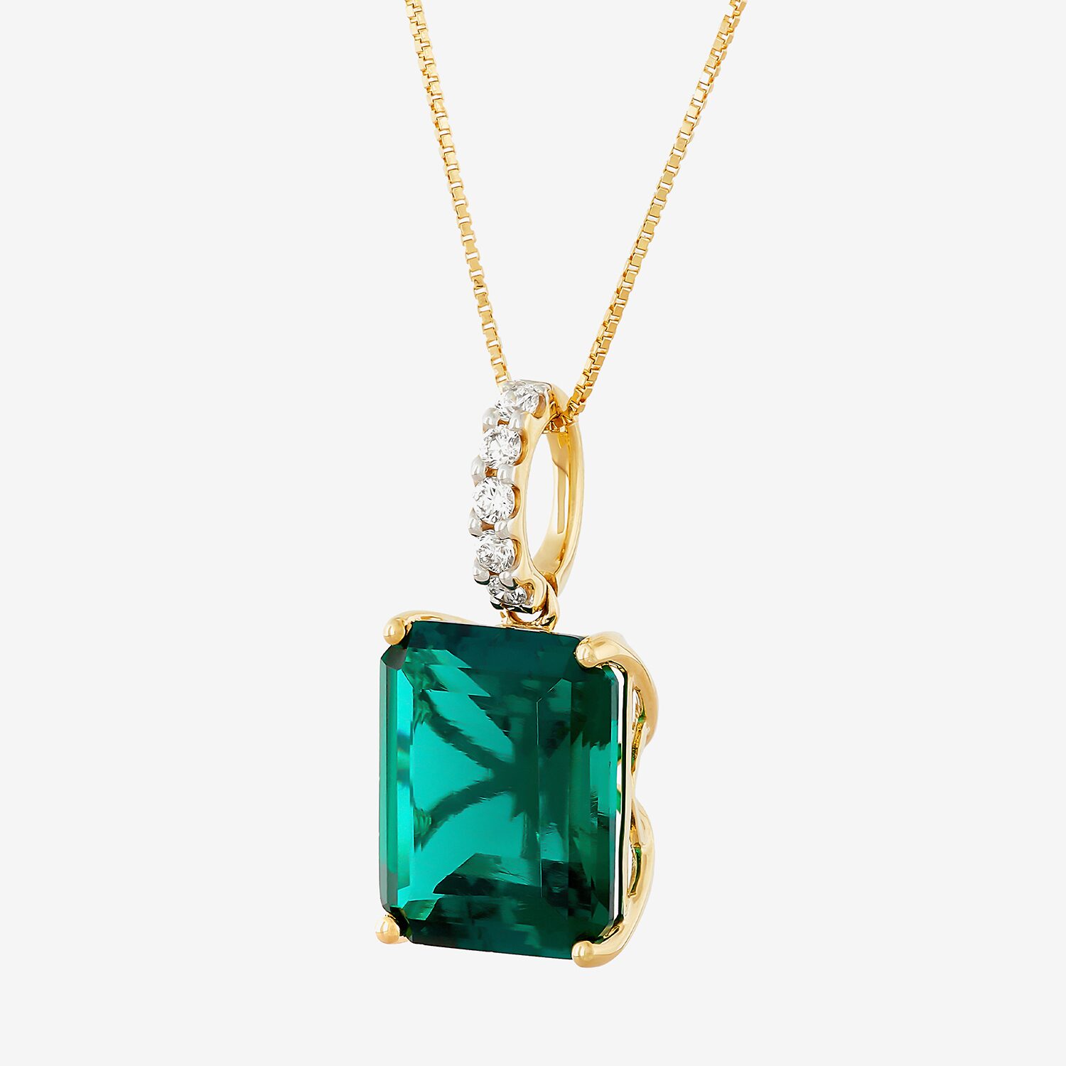Womens 1/10 CT. T.W. Lab Created Green Emerald 14K Gold 18 Inch Pendant Necklace