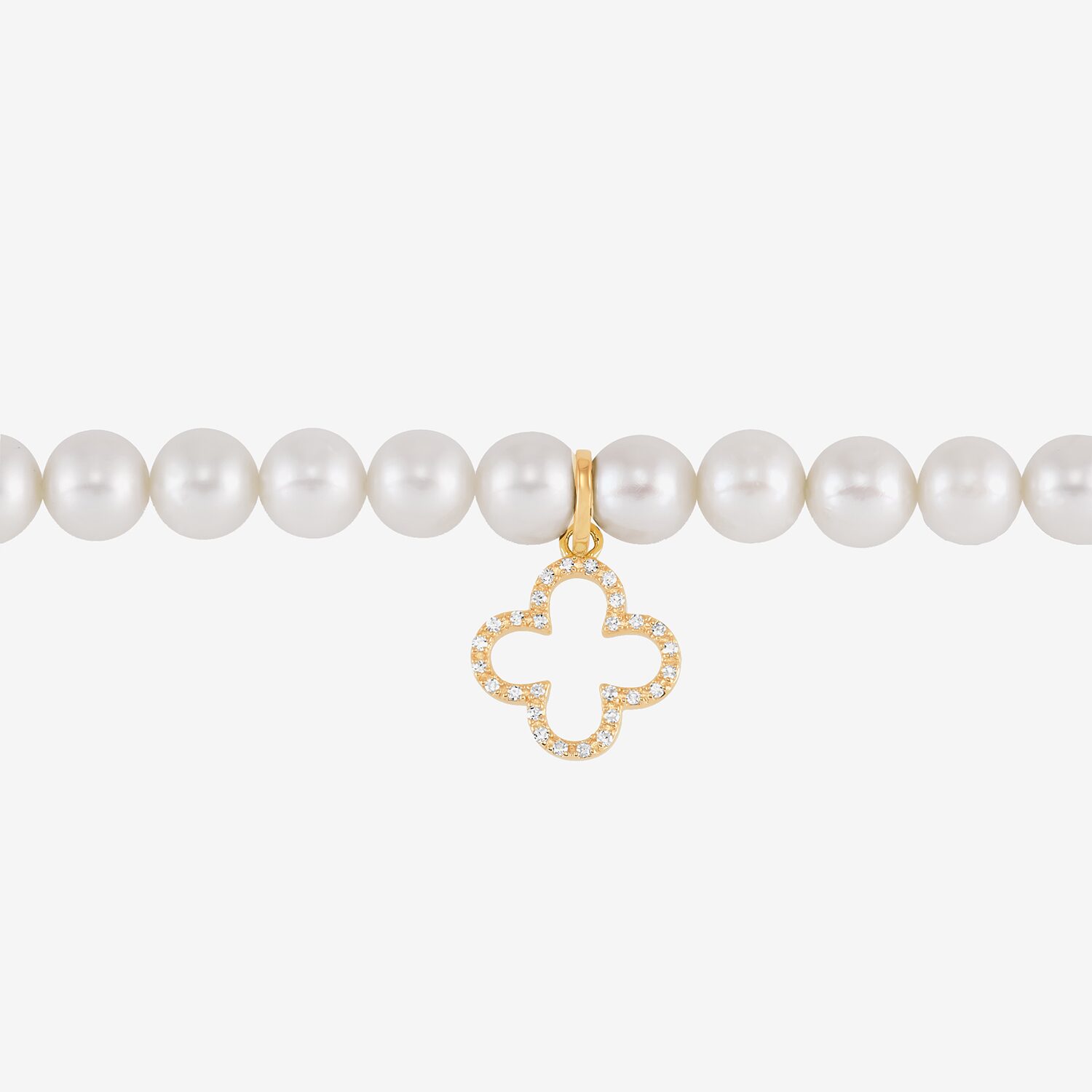 Womens Diamond Accent White Cultured Freshwater Pearl 14K Gold Clover Strand Bracelet