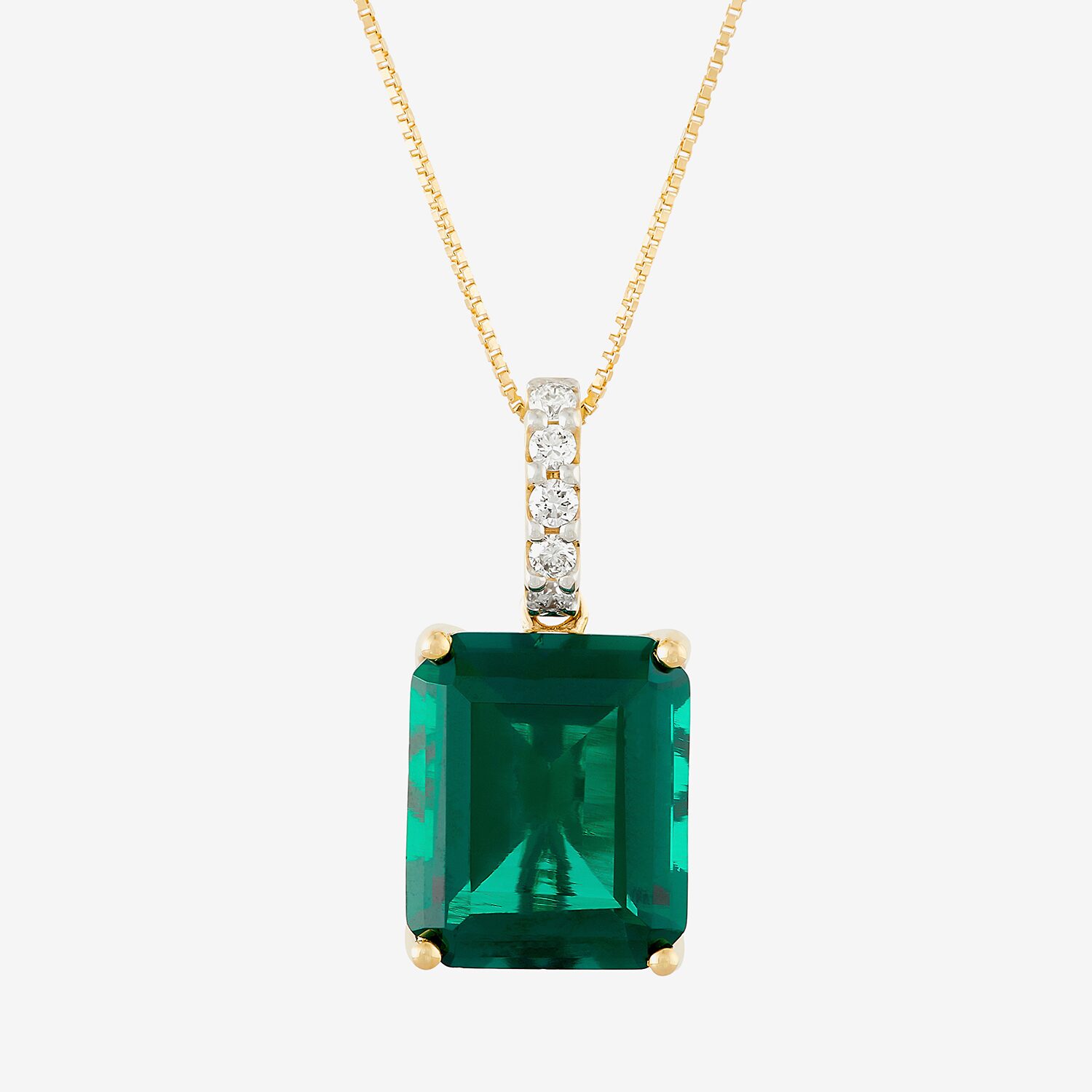 Womens 1/10 CT. T.W. Lab Created Green Emerald 14K Gold 18 Inch Pendant Necklace
