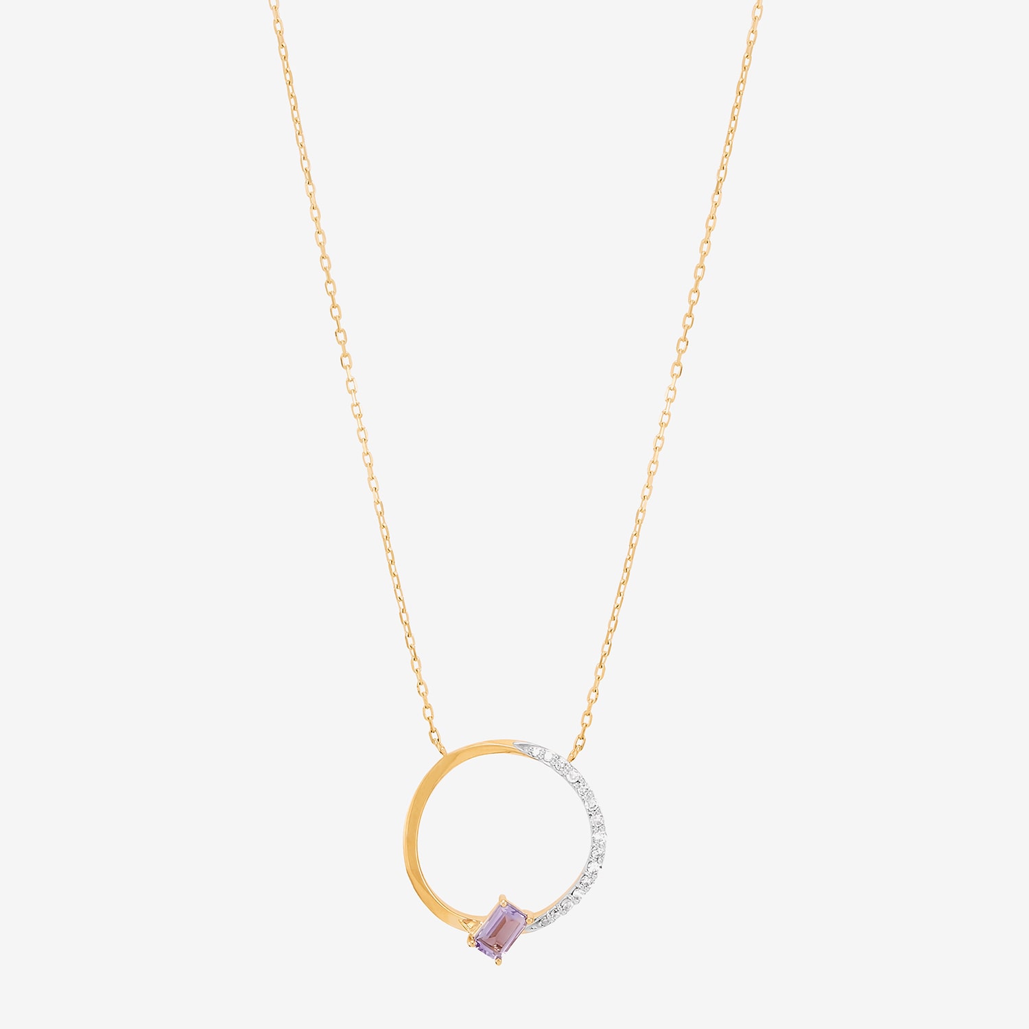 Womens 1/10 CT. T.W. Genuine Purple Amethyst 10K Gold Circle 17 Inch Pendant Necklace