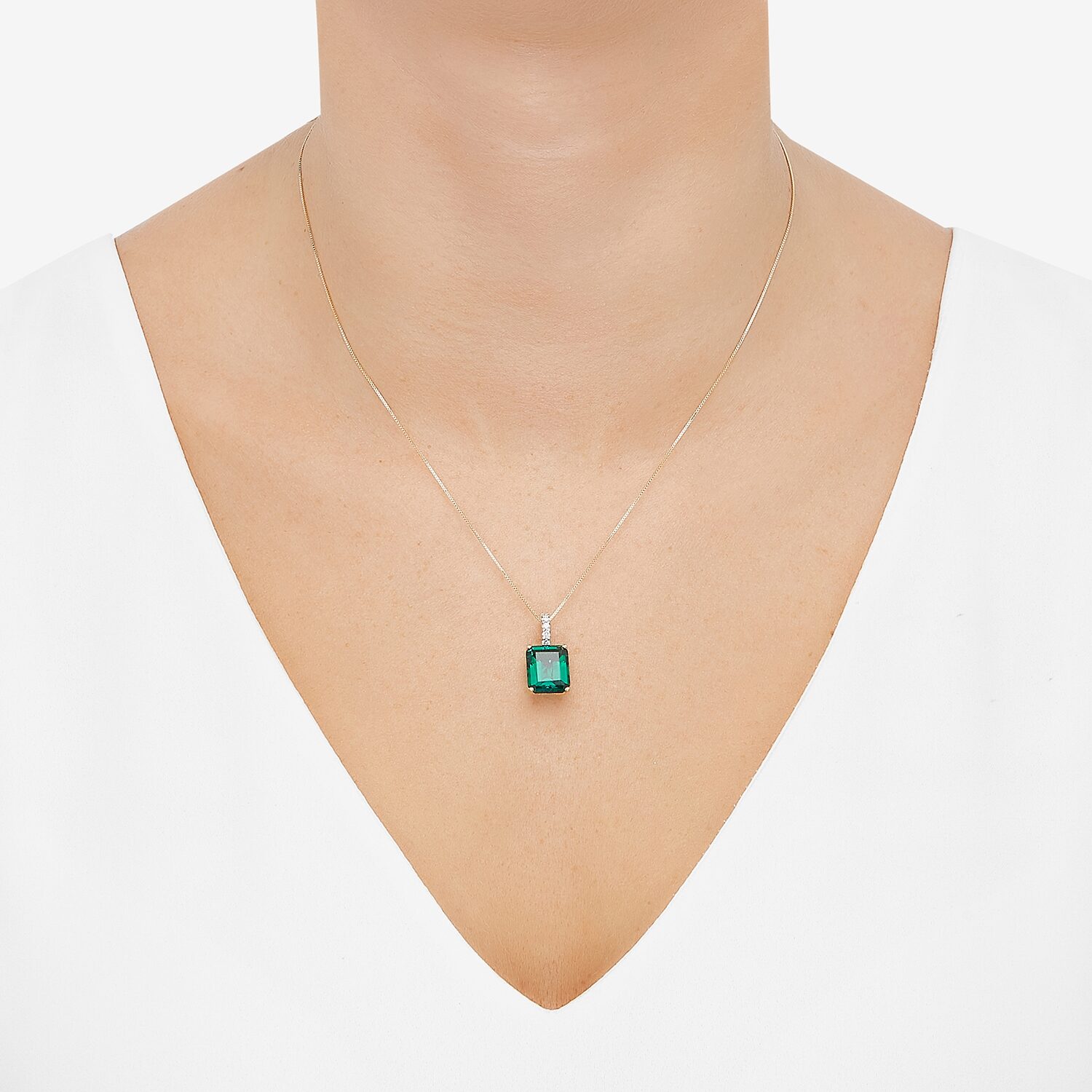 Womens 1/10 CT. T.W. Lab Created Green Emerald 14K Gold 18 Inch Pendant Necklace
